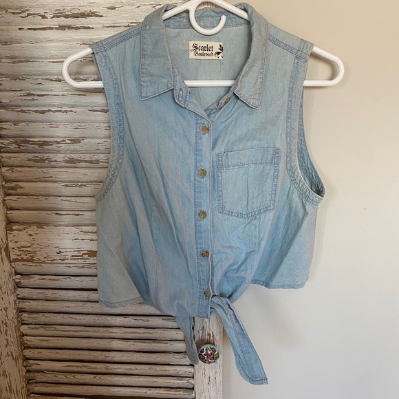Cropped denim tie top - Picture 4 of 6